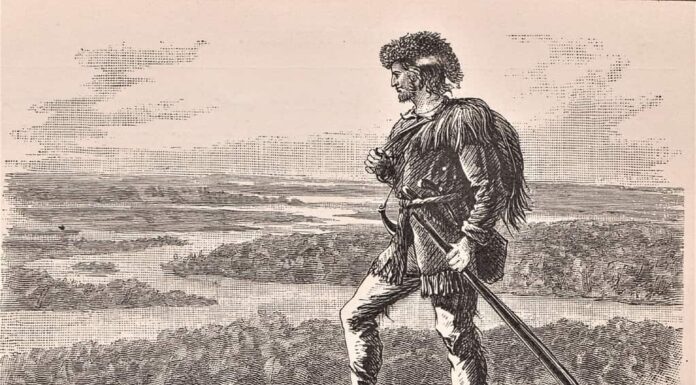 Daniel Boone, pioniere americano, una scena illustrata
