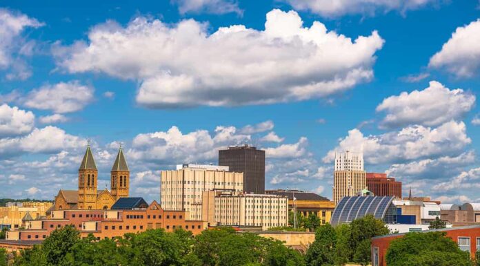 Akron, Ohio, Stati Uniti d'America Downtown skyline della città