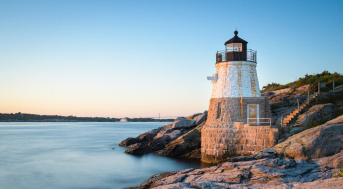 Tramonto al faro di Castle Hill a Newport, Rhode Island 1