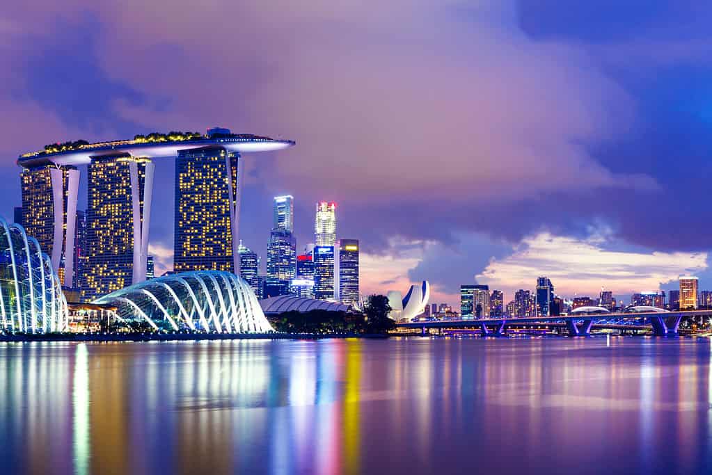 Orizzonte di Singapore di notte