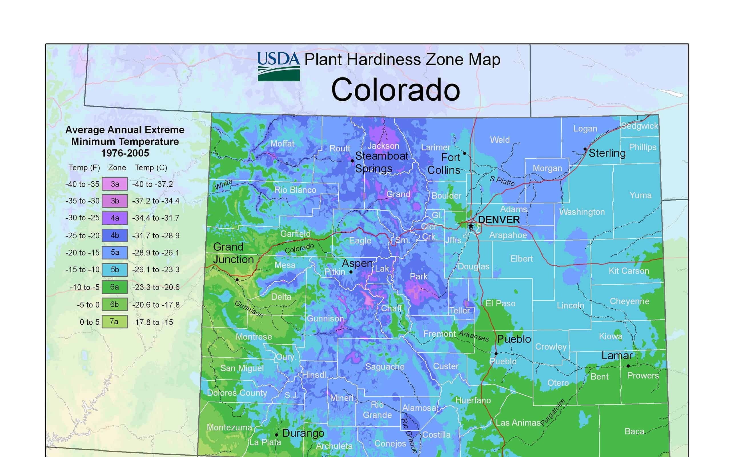 Una mappa che mostra le zone di coltivazione del Colorado