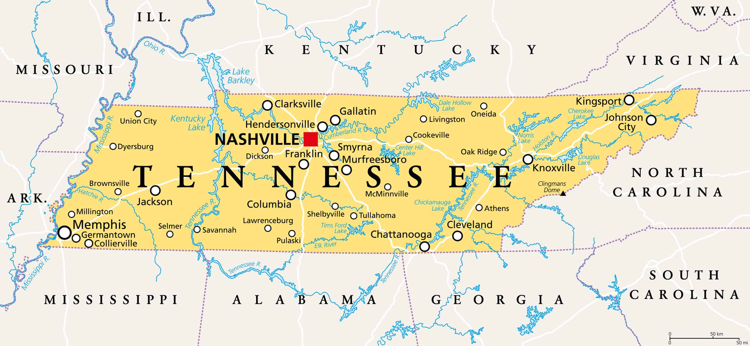 Mappa del Tennessee