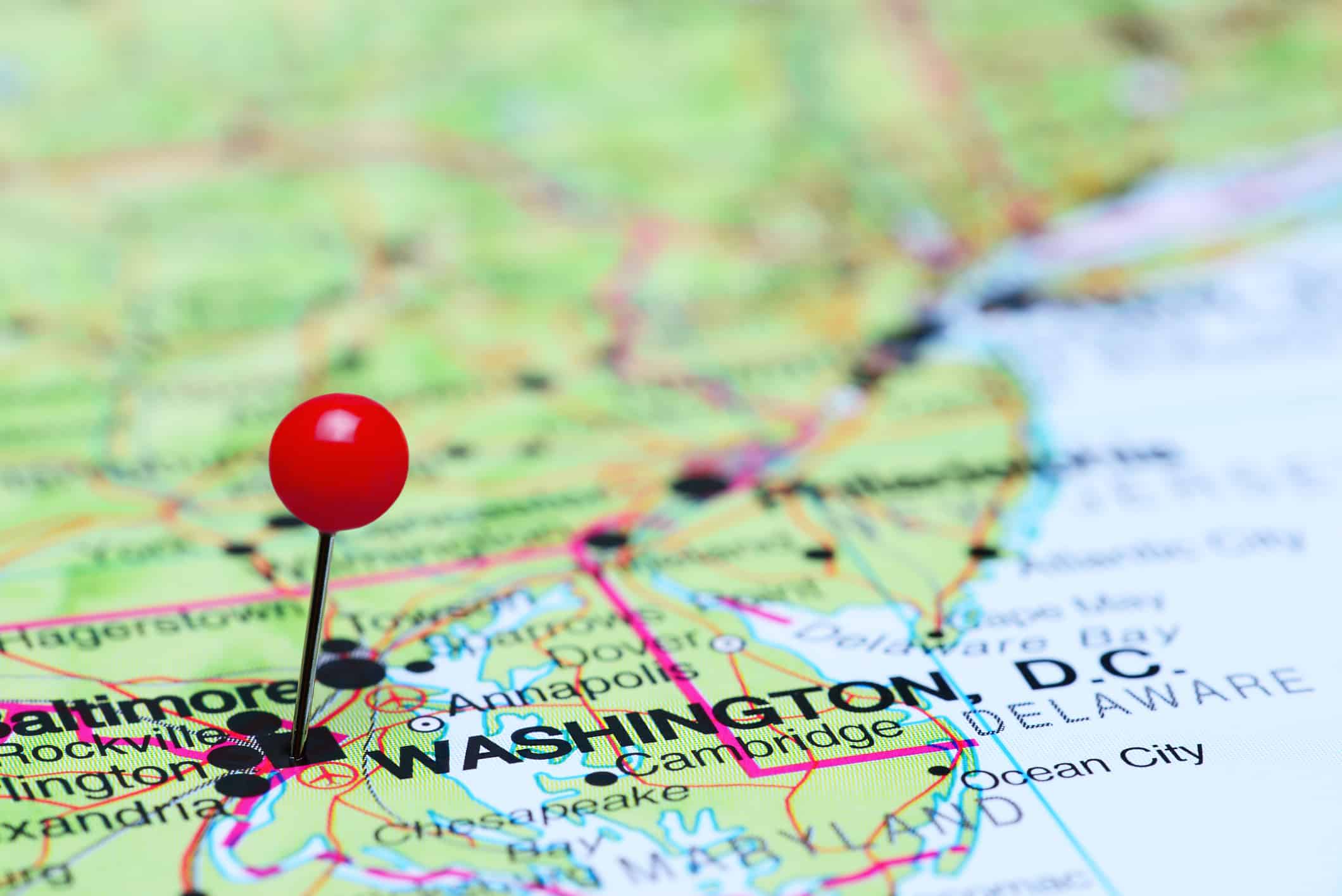 Washington appuntata su una mappa degli Stati Uniti
