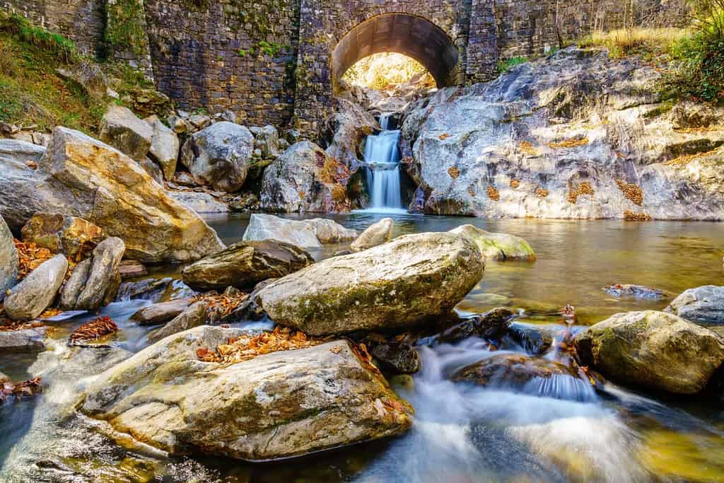Bellissima cascata lungo la Forest Heritage National Scenic Byway nella Carolina del Nord