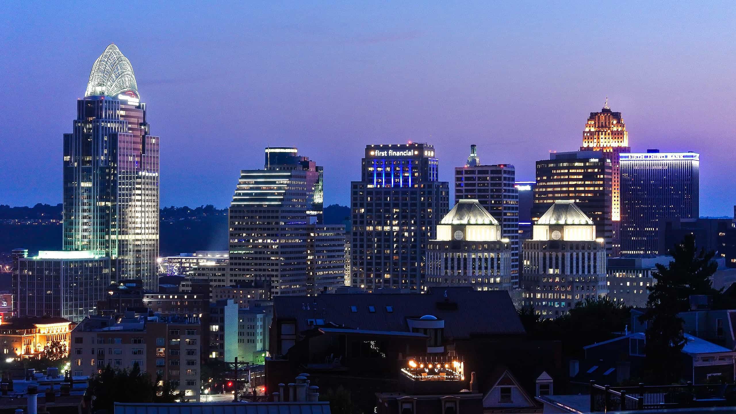 Una vista del centro di Cincinnati dal Monte Adams.