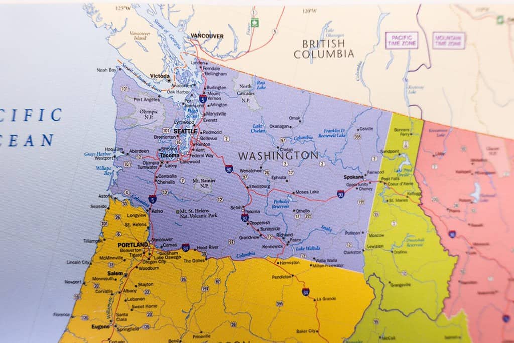 Mappa dello stato di Washington.  Scopri la bellezza dello Stato di Washington attraverso questa mappa.