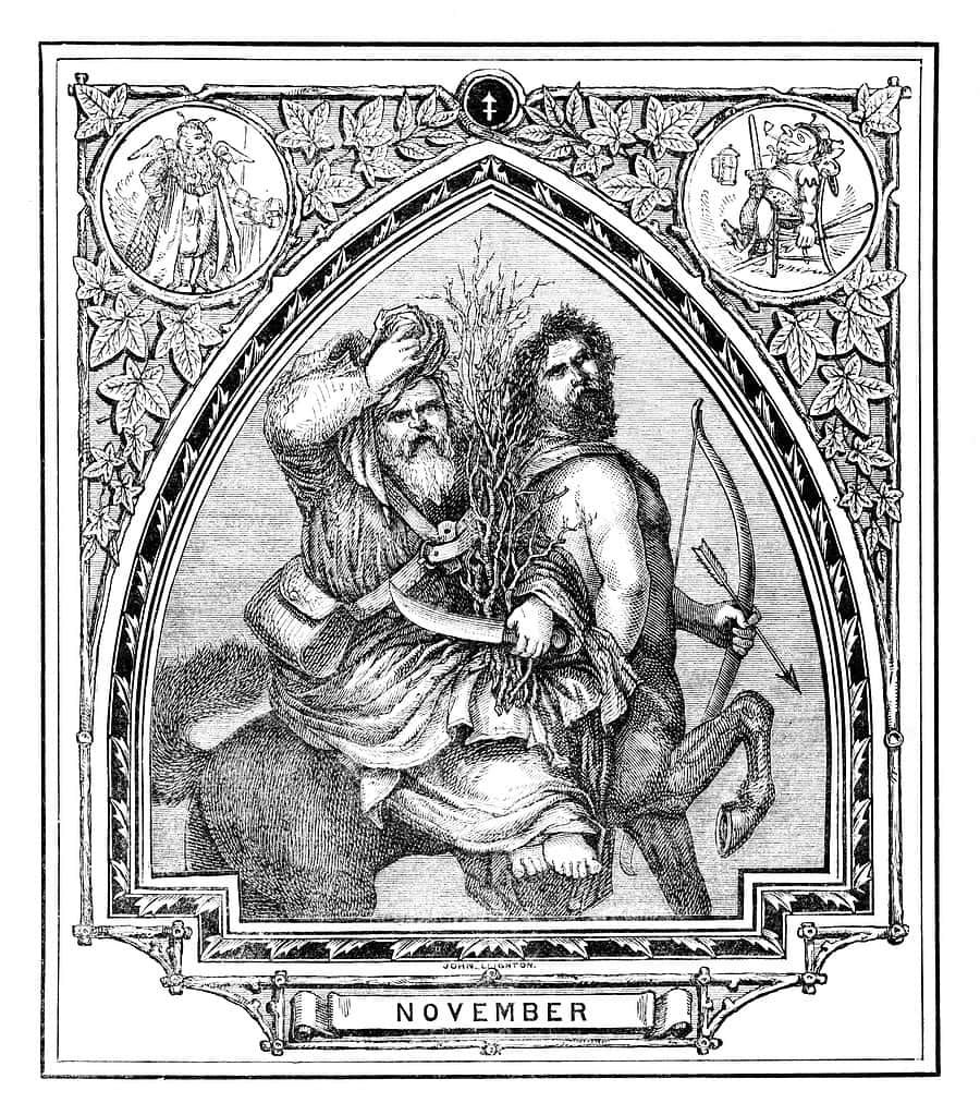 Mese di novembre, dio greco Centauro Chirone e un vecchio, Astrologia del Sagittario