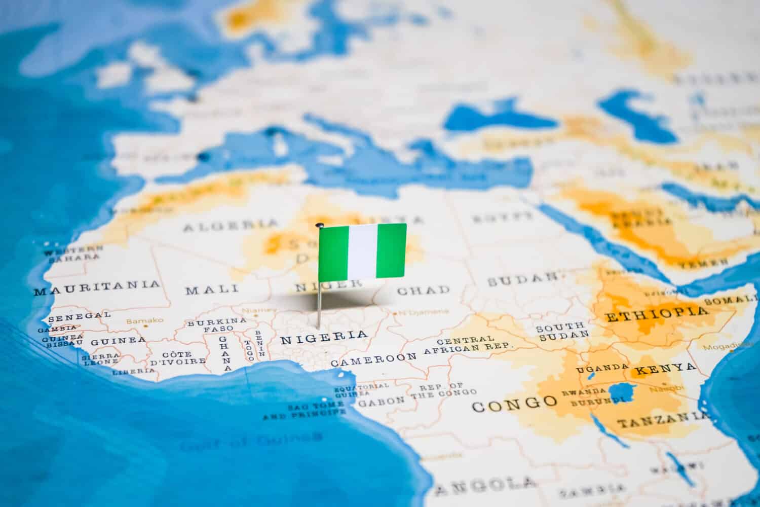 la bandiera della Nigeria nella mappa del mondo