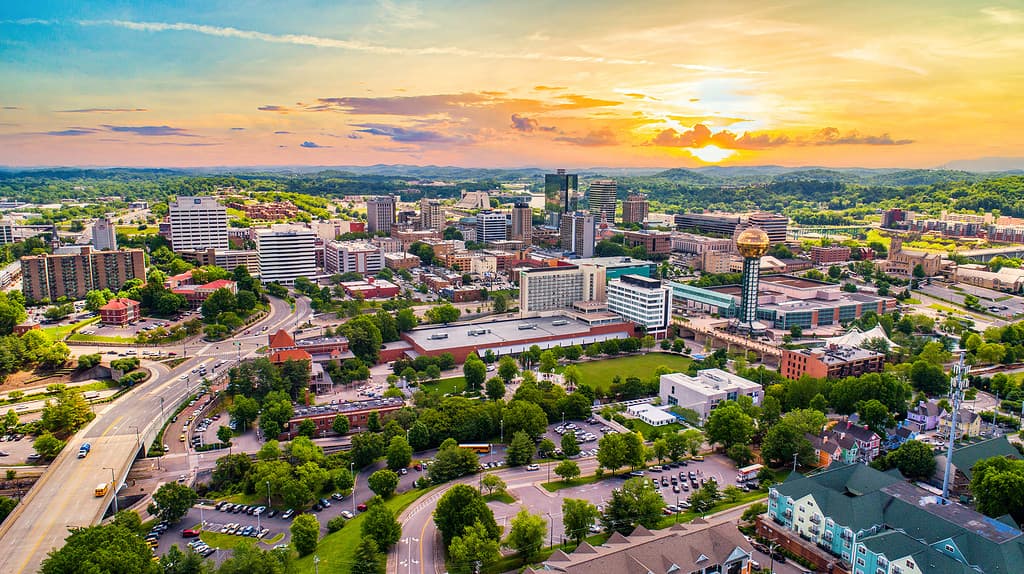 Knoxville, Tennessee, Stati Uniti d'America Downtown Skyline aerea