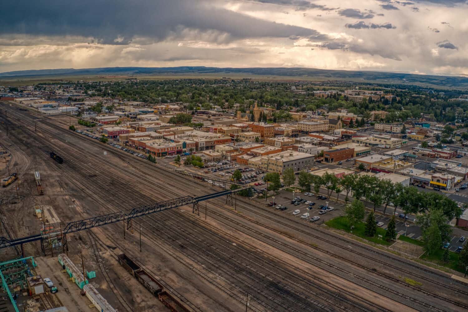 Veduta aerea del centro di Laramie, Wyoming in estate