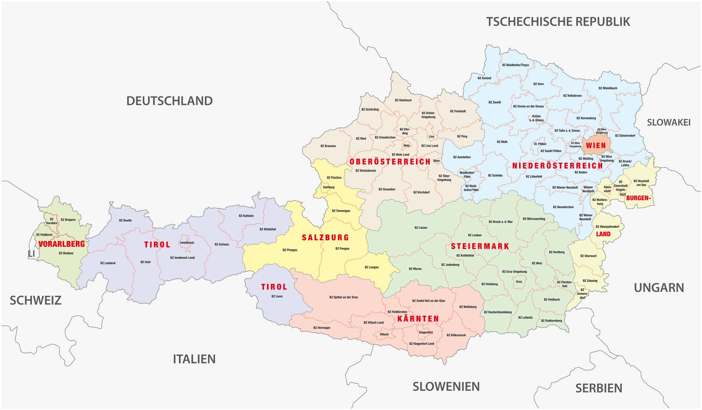 Mappa amministrativa dell'Austria in lingua tedesca