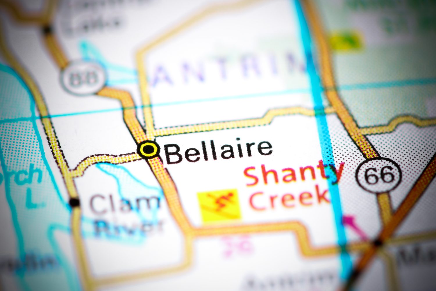 Bellaire.  Michigan.  Stati Uniti su una mappa