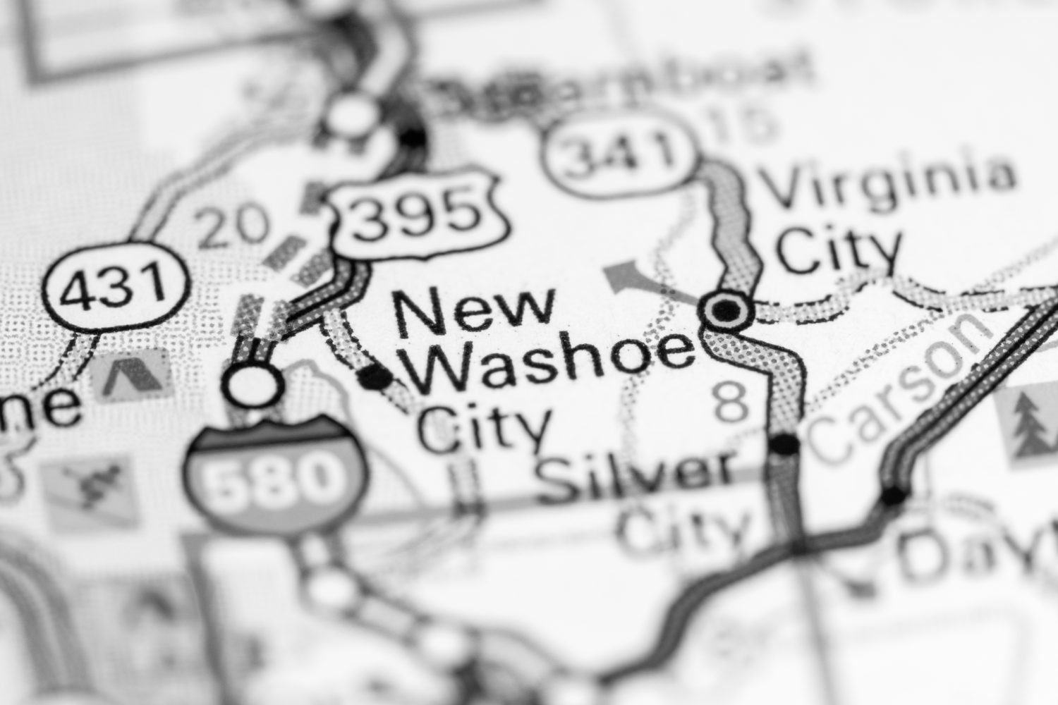 Nuova città di Washoe.  Nevada.  Stati Uniti su una mappa