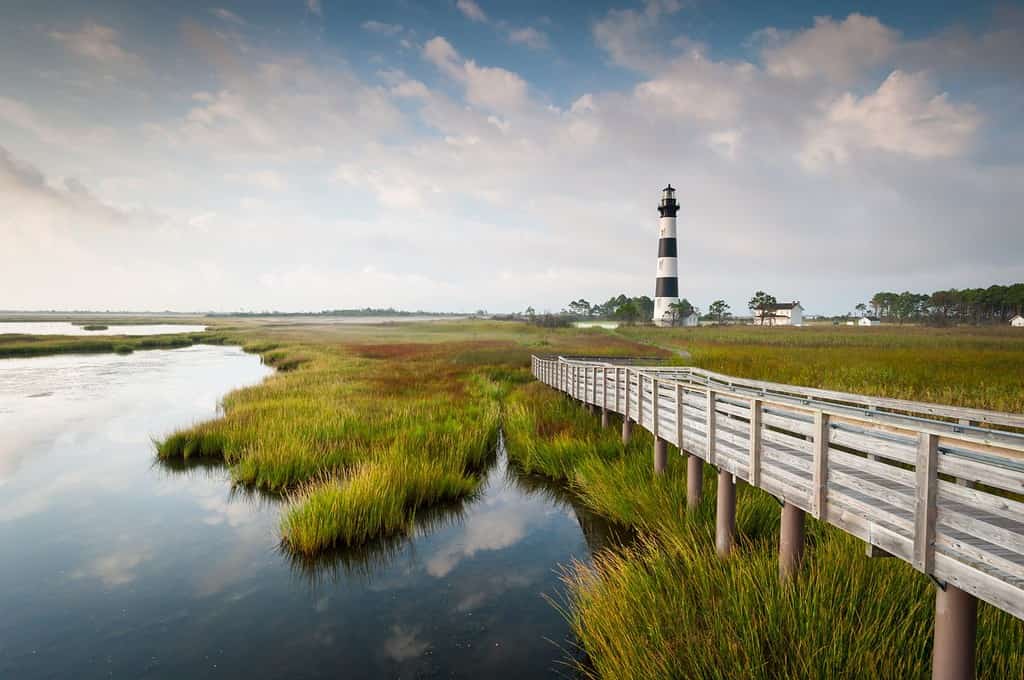 Carolina del Nord Outer Banks Bodie Island Lighthouse Marsh sulla spiaggia nazionale di Cape Hatteras