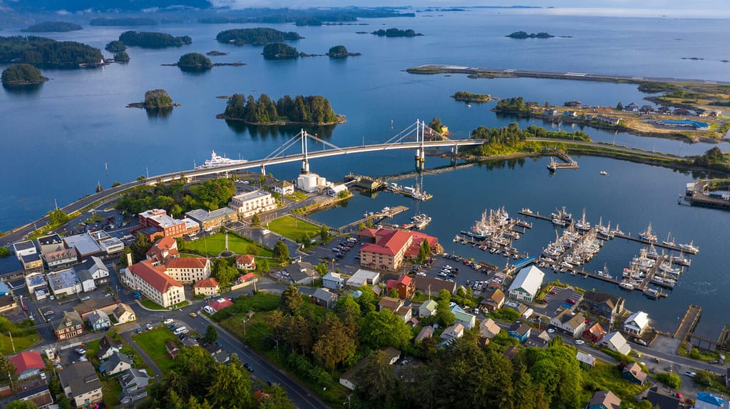 Centro di Sitka Alaska al tramonto