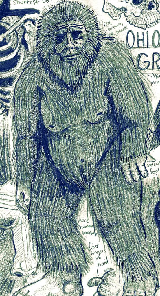 Rappresentazione artistica del Bigfoot dell'Ohio, noto come Ohio Grassman