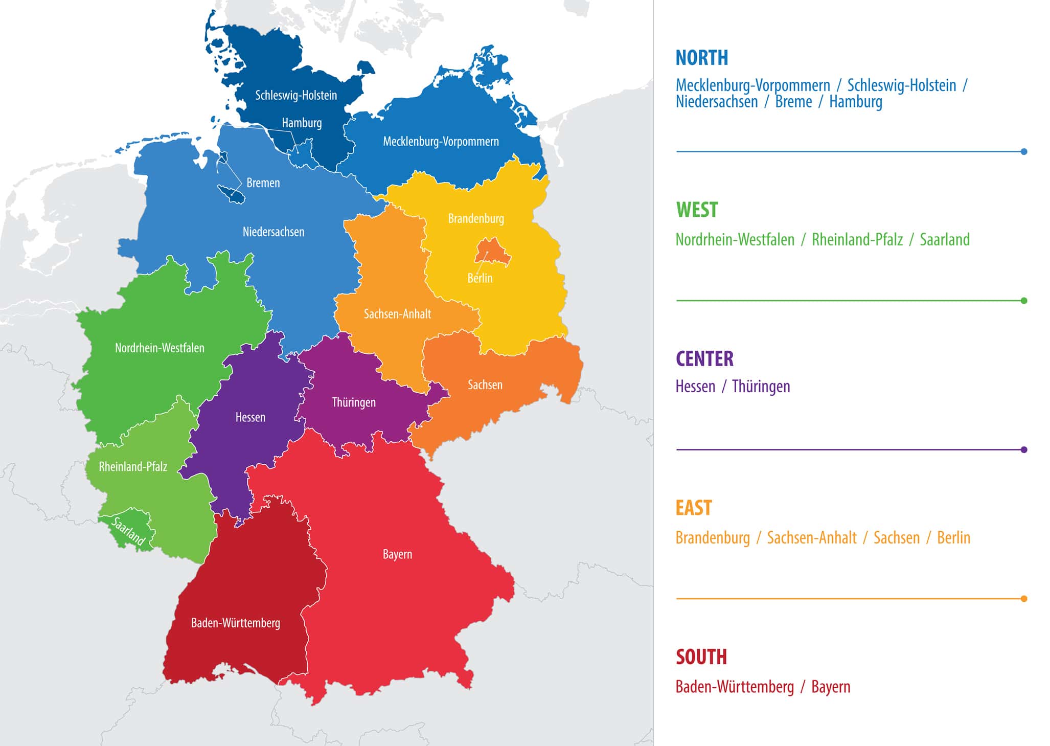 Mappa vettoriale delle regioni della Germania
