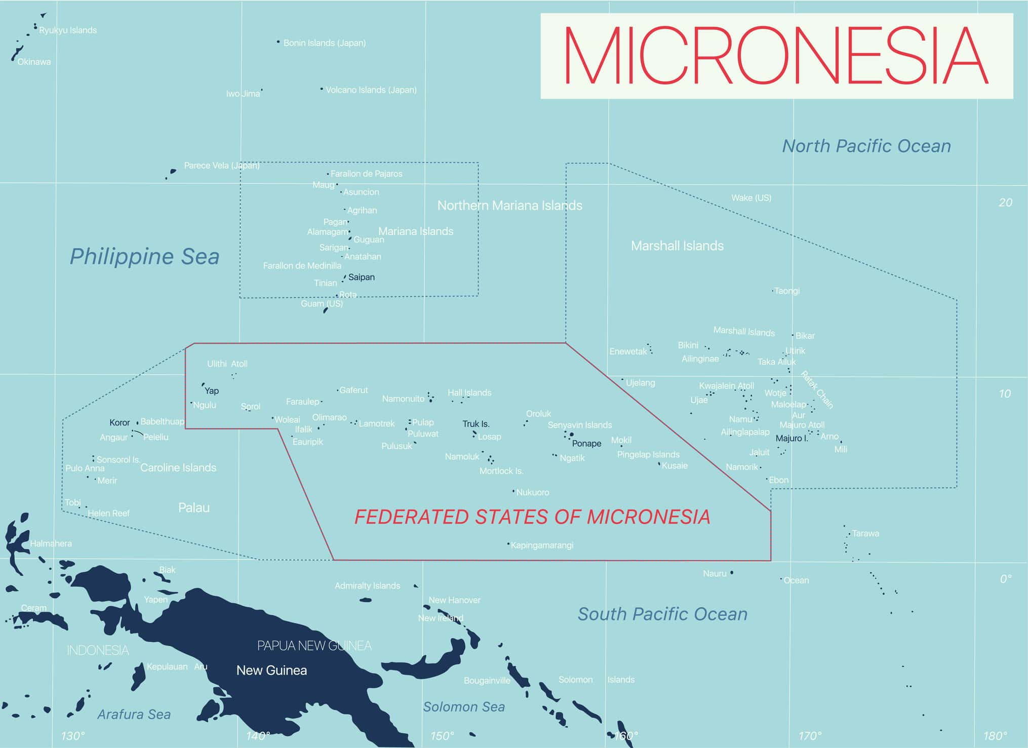Mappa modificabile dettagliata della Micronesia