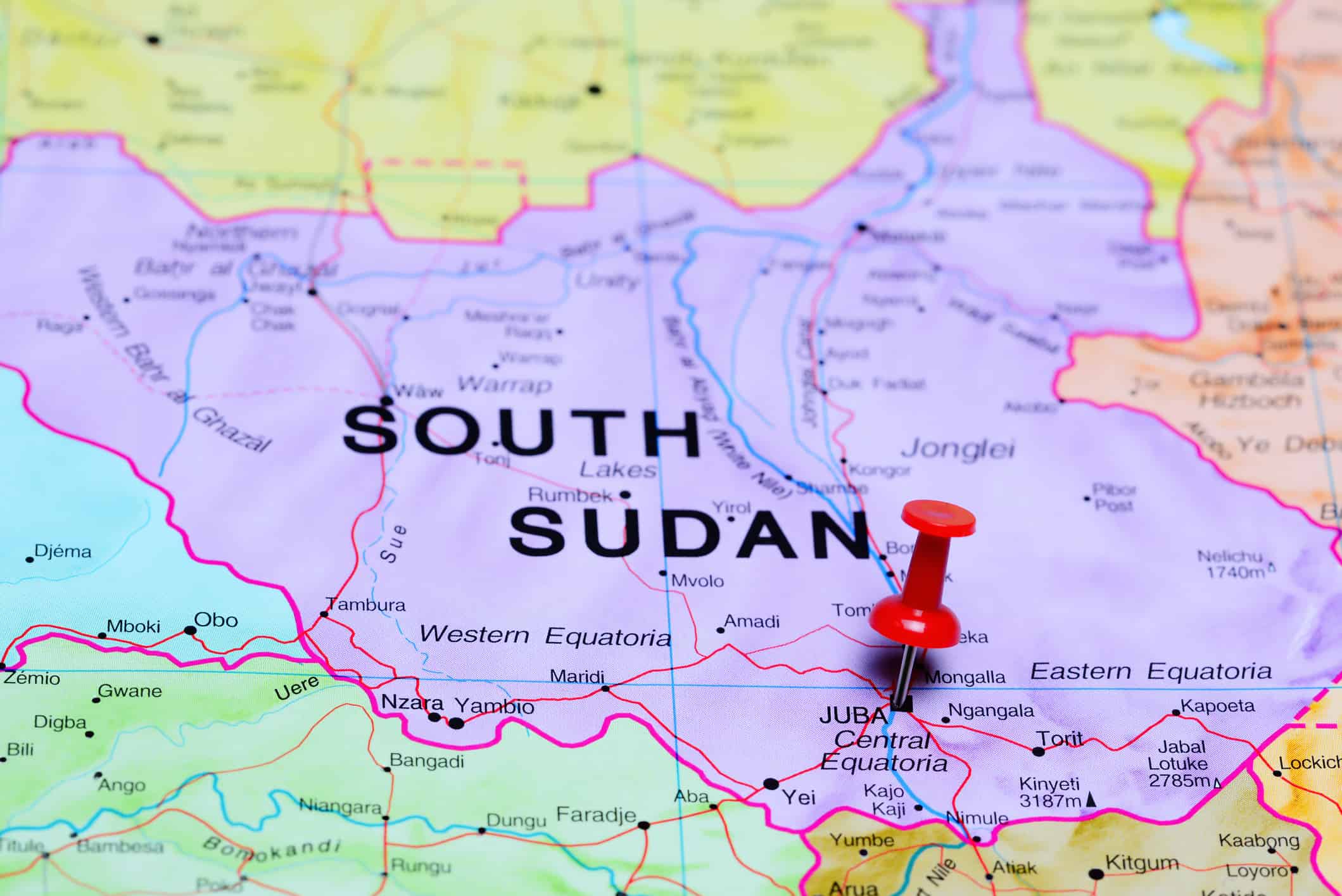 Juba appuntata su una mappa dell'Africa