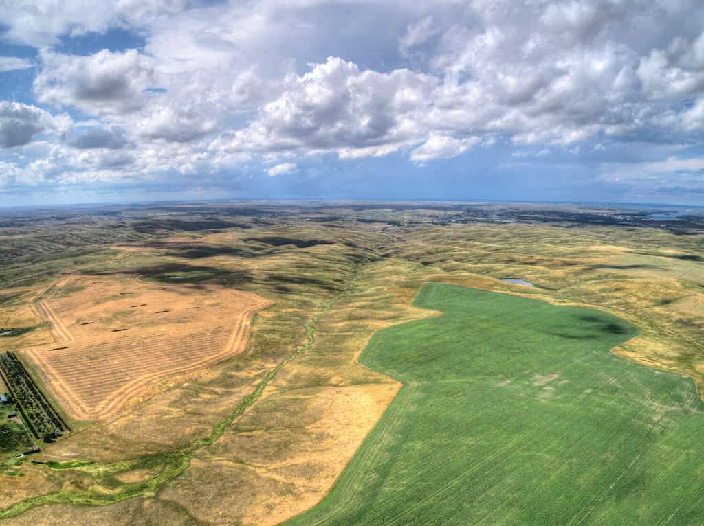 Veduta aerea della prateria nazionale di Fort Pierre nel Dakota del Sud centrale