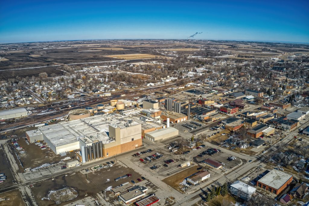 Veduta aerea di un caseificio a Milbank, South Dakota