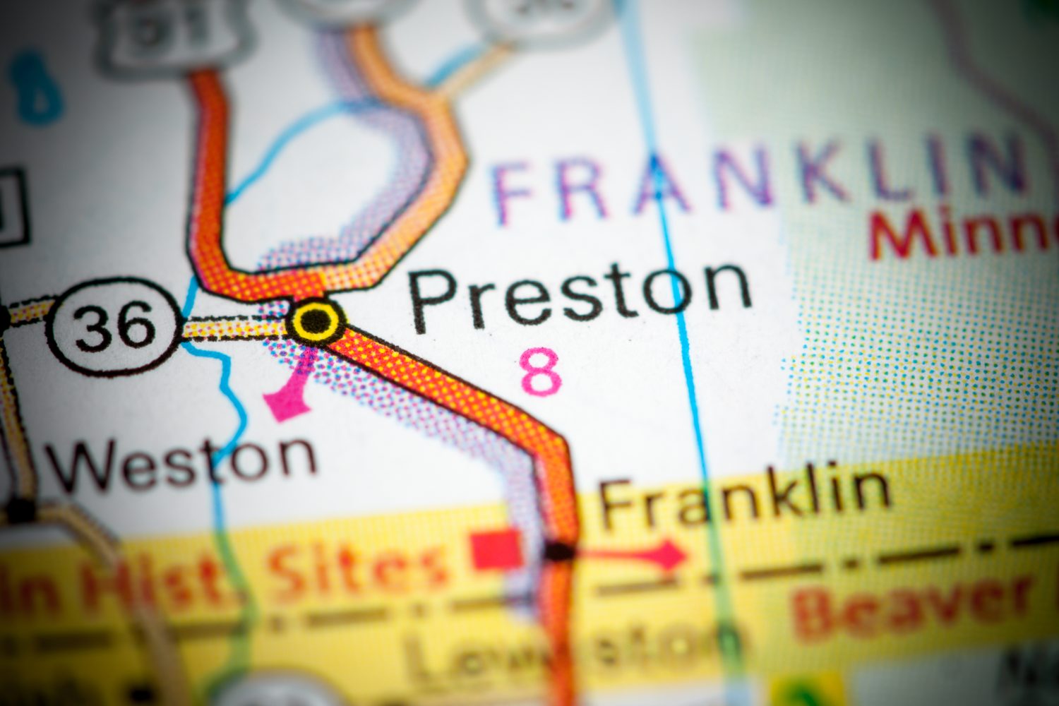 Preston.  Idaho.  Stati Uniti su una mappa.