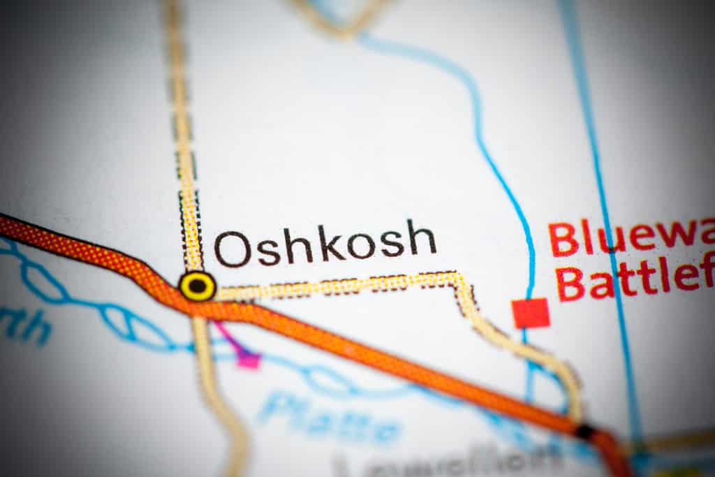 Oshkosh.  Nebraska.  Stati Uniti su una mappa.