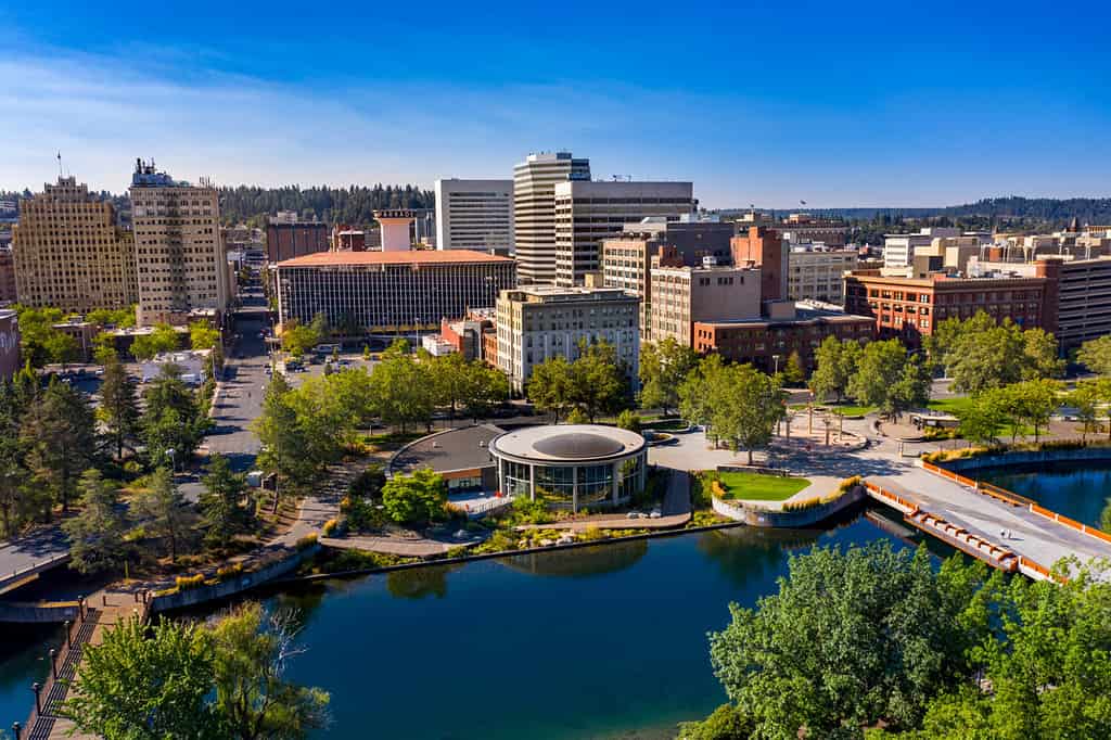 Vista dal drone del centro di Spokane