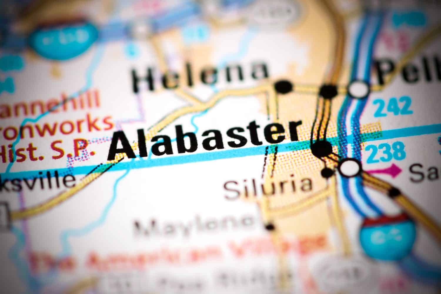 Alabastro.  Alabama.  Stati Uniti su una mappa