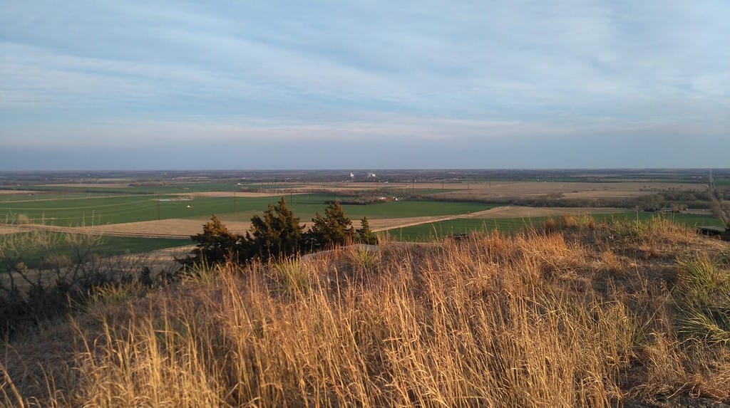 Il pittoresco paesaggio del Kansas intorno a Lindsborg dalla cima di Coronado Heights