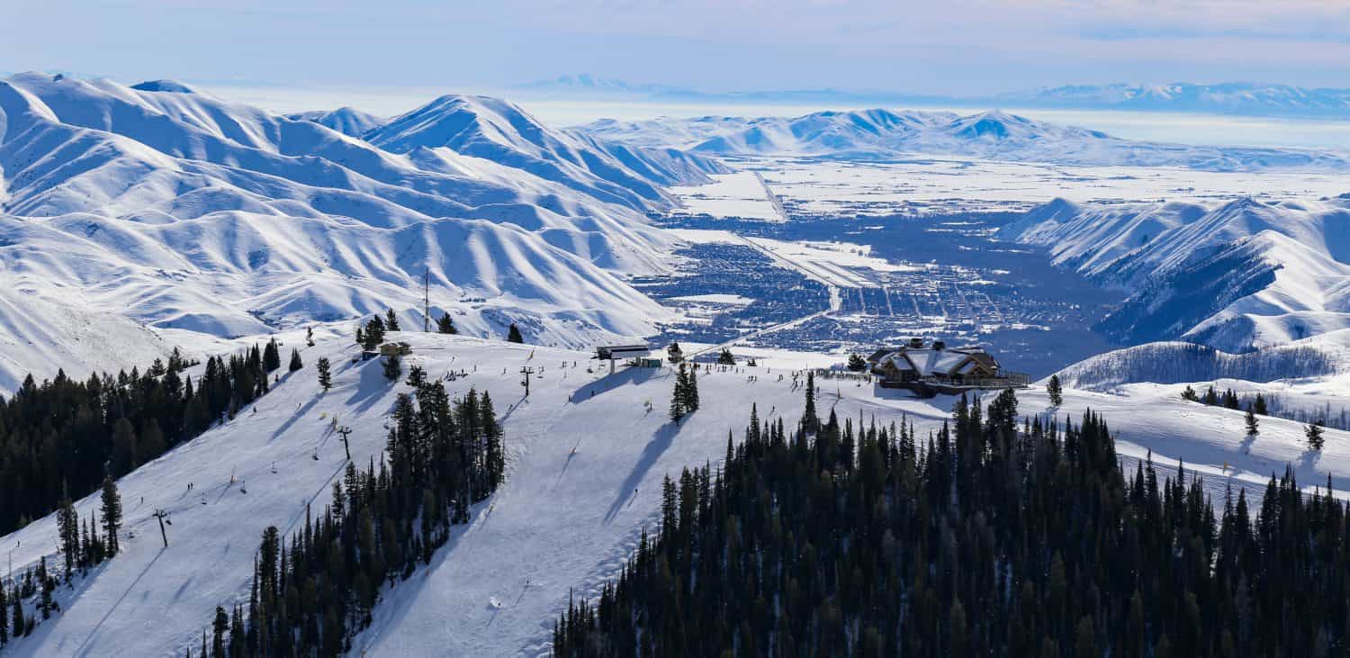 Sciare in montagna a Sun Valley, Idaho, Stati Uniti
