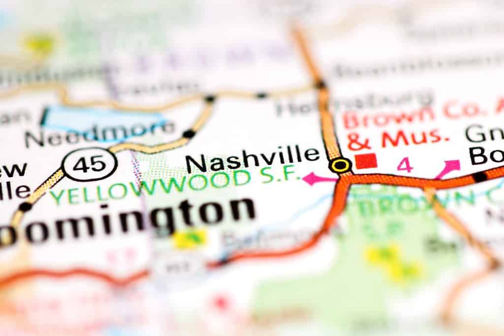 Nashville.  Indiana.  Gli Stati Uniti su una mappa geografica