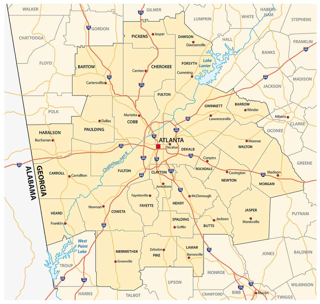 road map amministrativa e politica dell'area metropolitana di Atlanta, Georgia