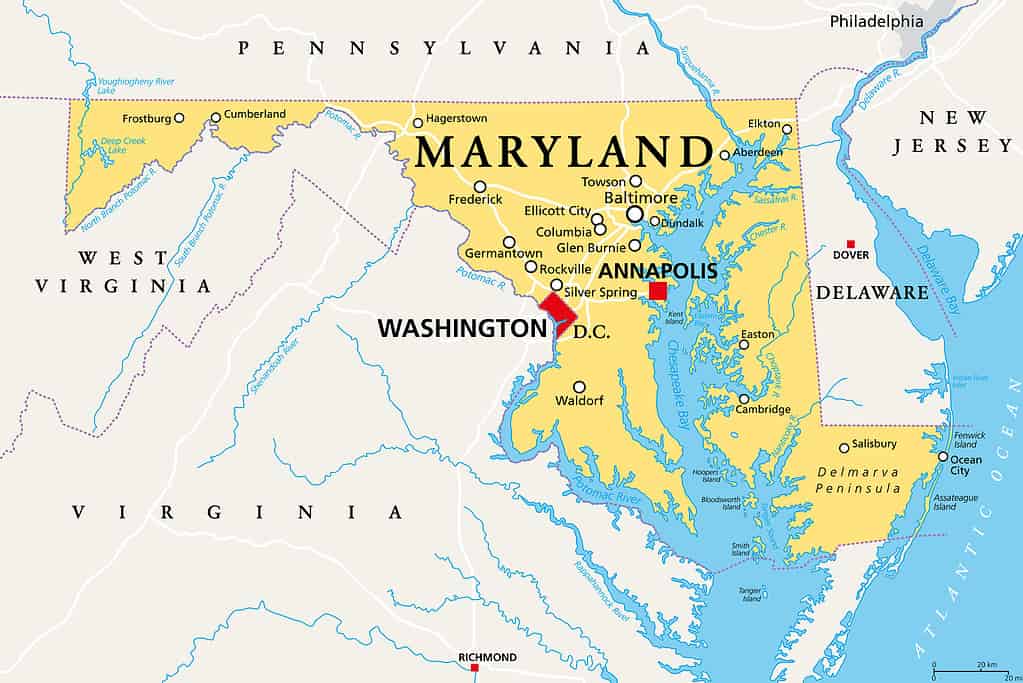 Maryland, MD, mappa politica, Old Line State, Free State