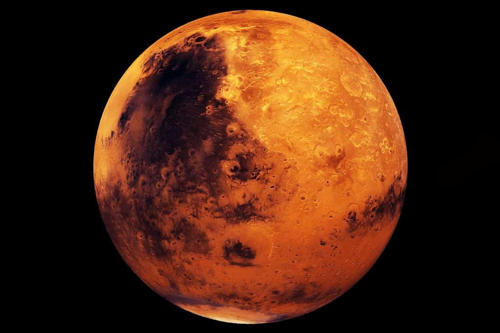 Pianeta Marte su uno sfondo scuro.  Elementi di questa immagine forniti dalla NASA.  Foto di alta qualità