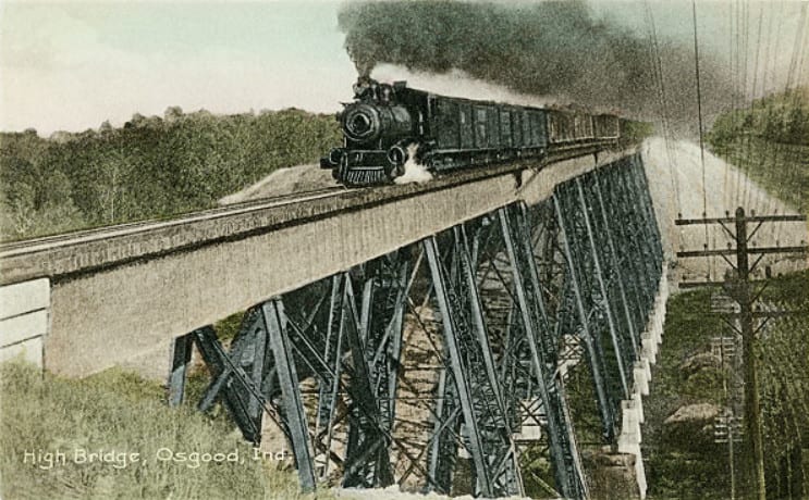 High Bridge, noto anche come Laughery Creek Trestle Viaduct, sopra Laughery Creek in Indiana, a 2,5 miglia da Osgood.