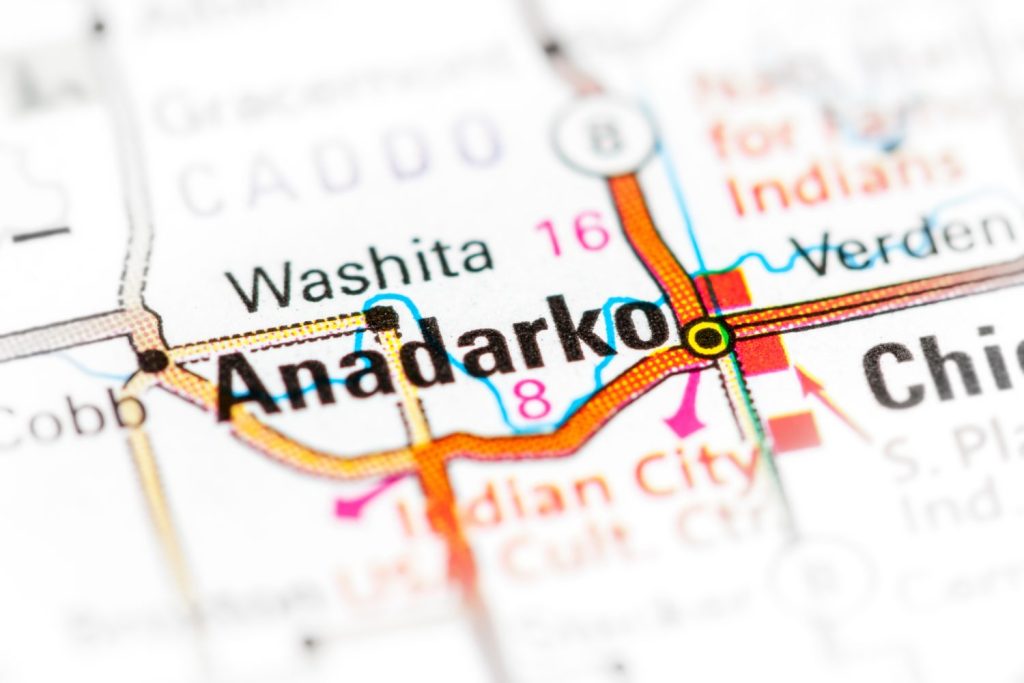 Anadarko.  Oklahoma.  Stati Uniti su una mappa