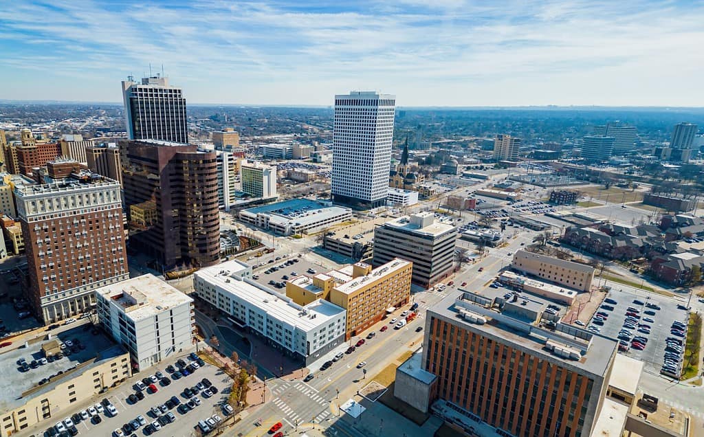 Veduta aerea del paesaggio urbano di Tulsa in Oklahoma