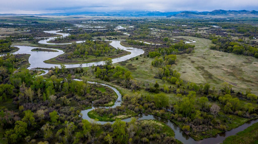 23 MAGGIO 2019, STATI UNITI D'AMERICA - TRE FORCHE, MT - Missouri River Breaks National Monument, la sorgente del fiume Missouri, composto dai fiumi Jefferson, Madison e Gallatin