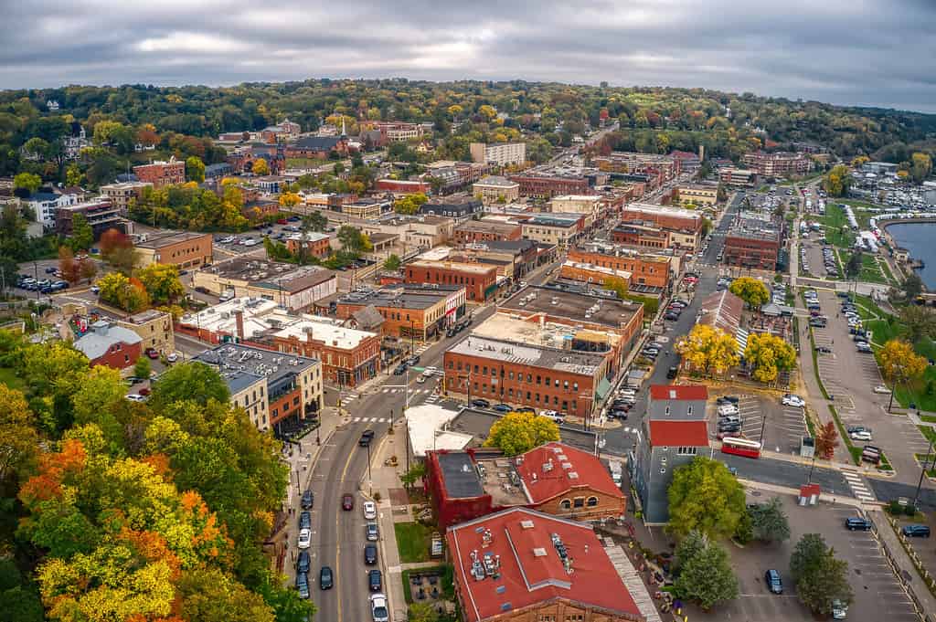 Veduta aerea del sobborgo di Twin Cities di Stillwater, Minnesota