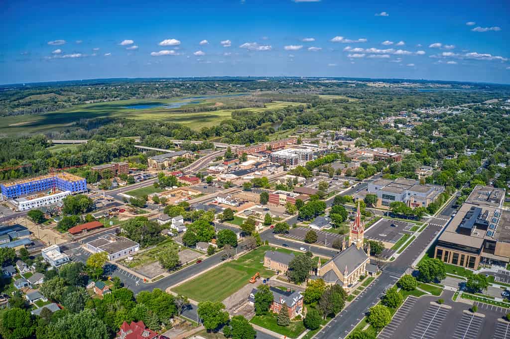 Veduta aerea delle città gemelle, sobborgo esterno di Shakopee, Minnesota