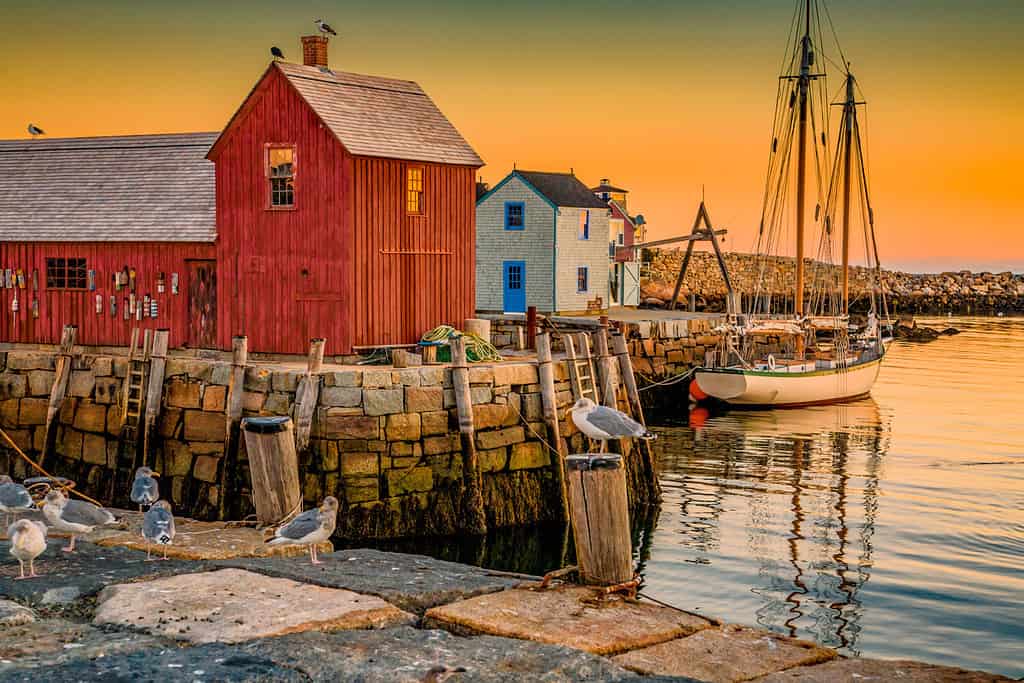 Porto per barche da pesca a Rockport, MA. Rockport è una città nella contea di Essex, Massachusetts, Stati Uniti
