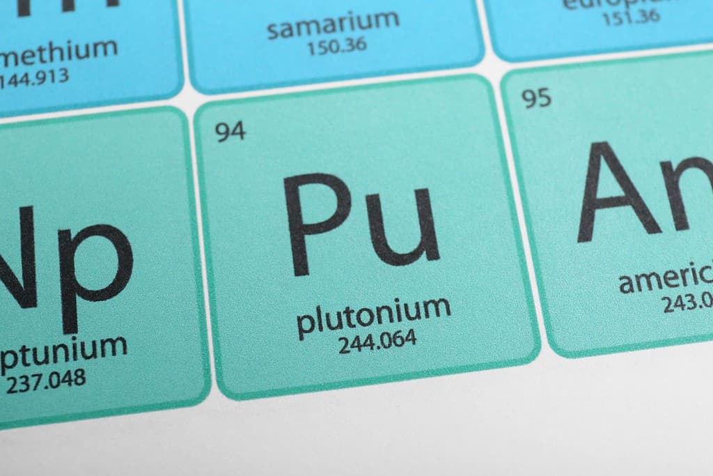 Simbolo Plutonio sulla tavola periodica degli elementi chimici, vista da vicino